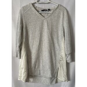 HALSTON‎ Gray Marbled V Neck 3/4 Sleeve Sweatshirt S  High-low Hem Fabric Sides